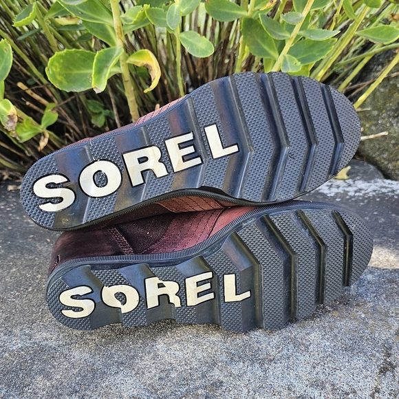 SOREL Women's Waterproof Leather/Canvas Wedge Burgundy Brown Lace-Up Boots 10.5 - Picture 7 of 12